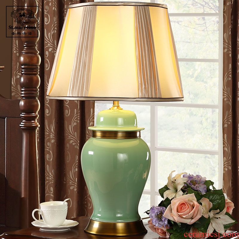 Southeast Asia all jade green copper ceramic new Chinese style table lamp of bedroom the head of a bed teahouse study new classical Chinese storm lantern