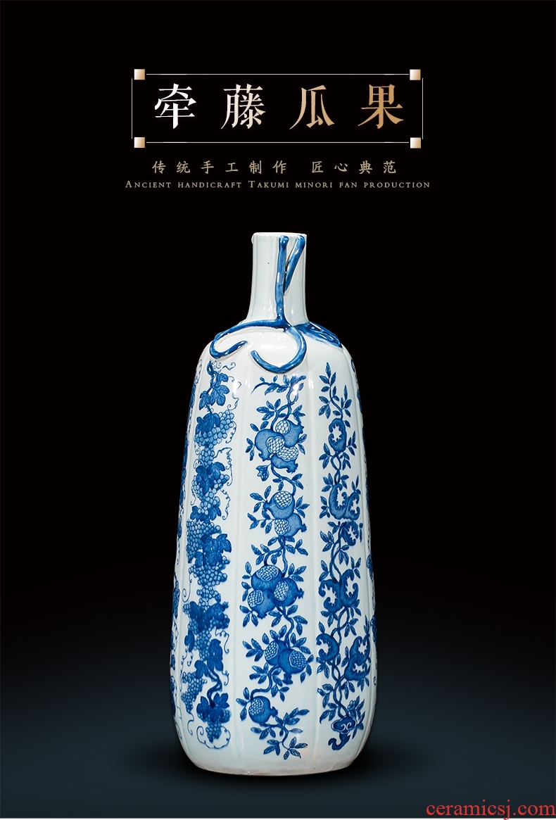 Jingdezhen ceramics vase antique blue-and-white large flower arranging new porch sitting room of Chinese style household act the role ofing is tasted furnishing articles