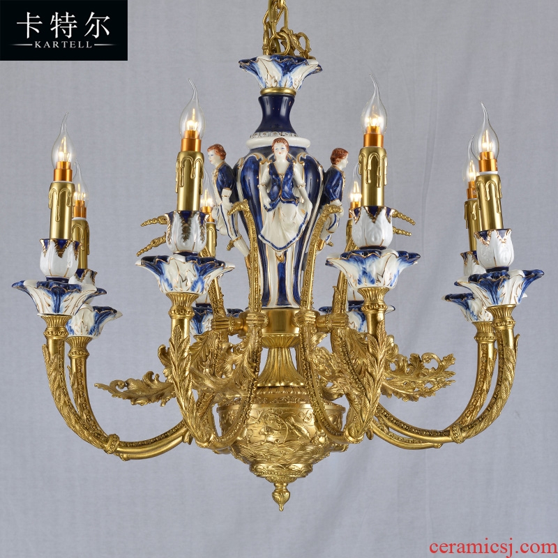 French creative copper chandelier european-style luxury bedroom sitting room dining-room all ceramic lamps and lanterns villa hotel full copper chandelier