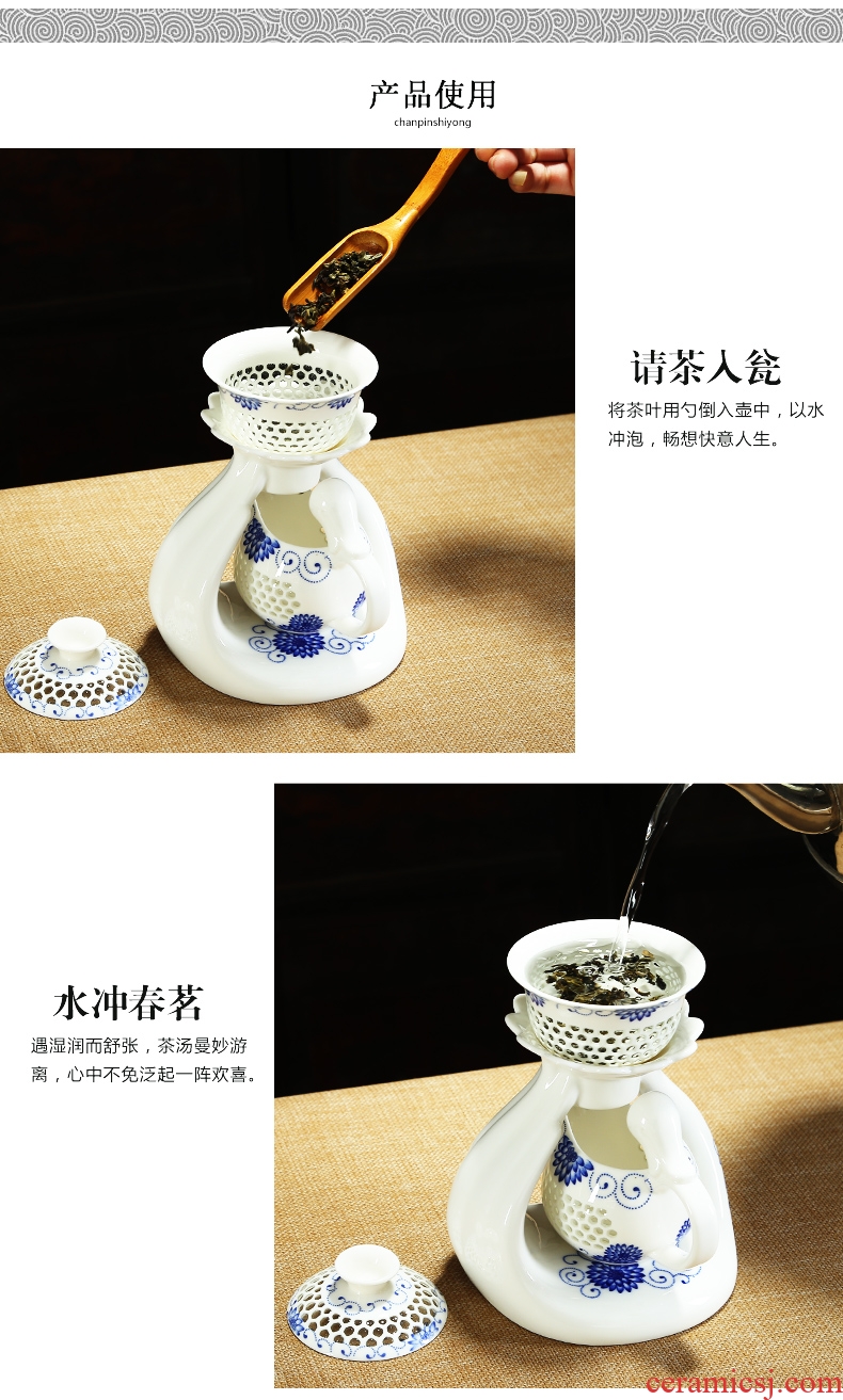 Bin, the hot of a complete set of automatic and exquisite ceramic hollow honeycomb kung fu tea set lazy creative tea