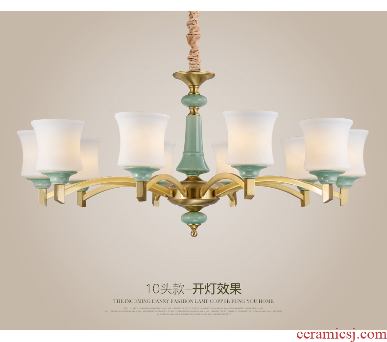 European-style full copper chandelier luxury atmosphere American ceramic sitting room dining-room lamp contracted rural copper lamp sweet bedroom light