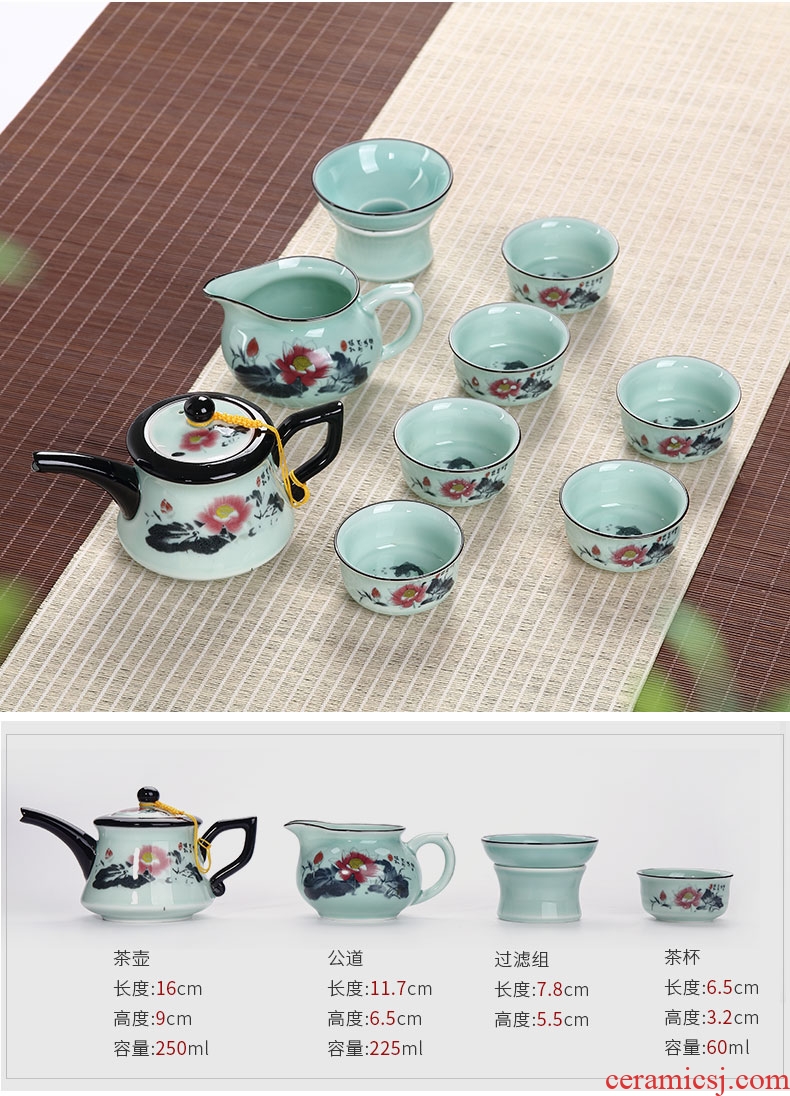 Ronkin ceramic kung fu tea tea tureen teapot teacup suit household of a complete set of longquan celadon