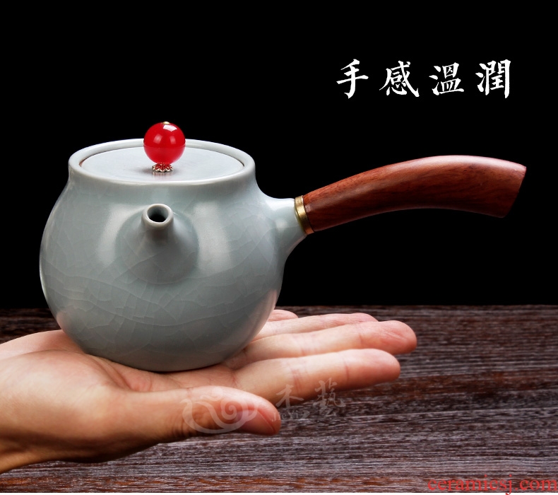 Jade art your kiln side blue ceramic pot of single teapot day kung fu tea set side pot of Japanese wood handle agate POTS