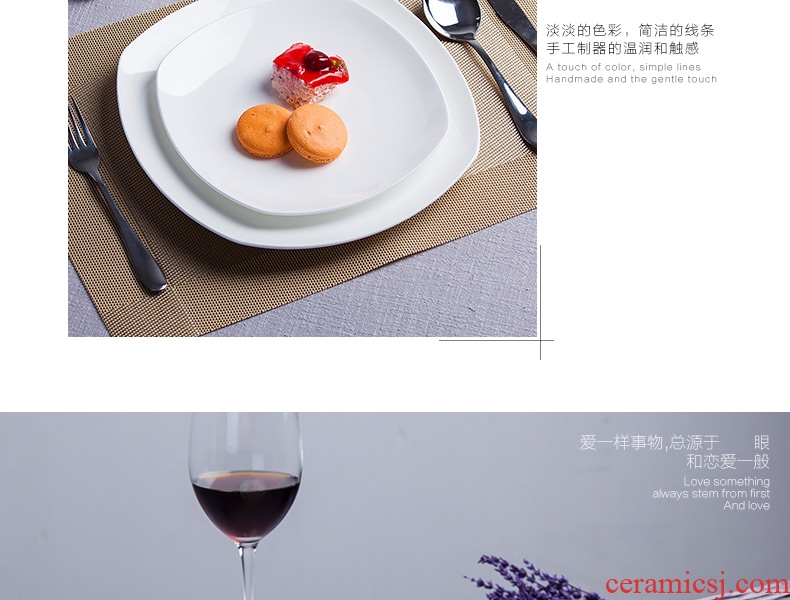 Pure white plate jingdezhen ceramic creative flat beefsteak dish dish cake snacks square plate western-style tableware