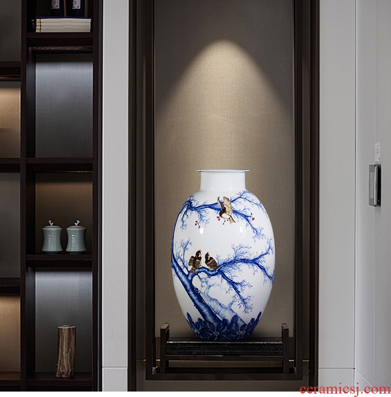 Blue and white porcelain of jingdezhen ceramics by hand draw large vases, high home sitting room adornment is placed gifts