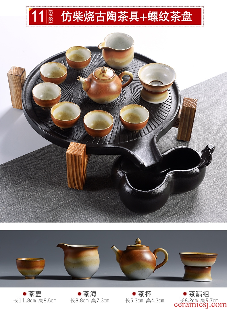 Porcelain god contracted Japanese tea ceremony household utensils suit real wood double stone mill ceramic cups tea tray tea tea