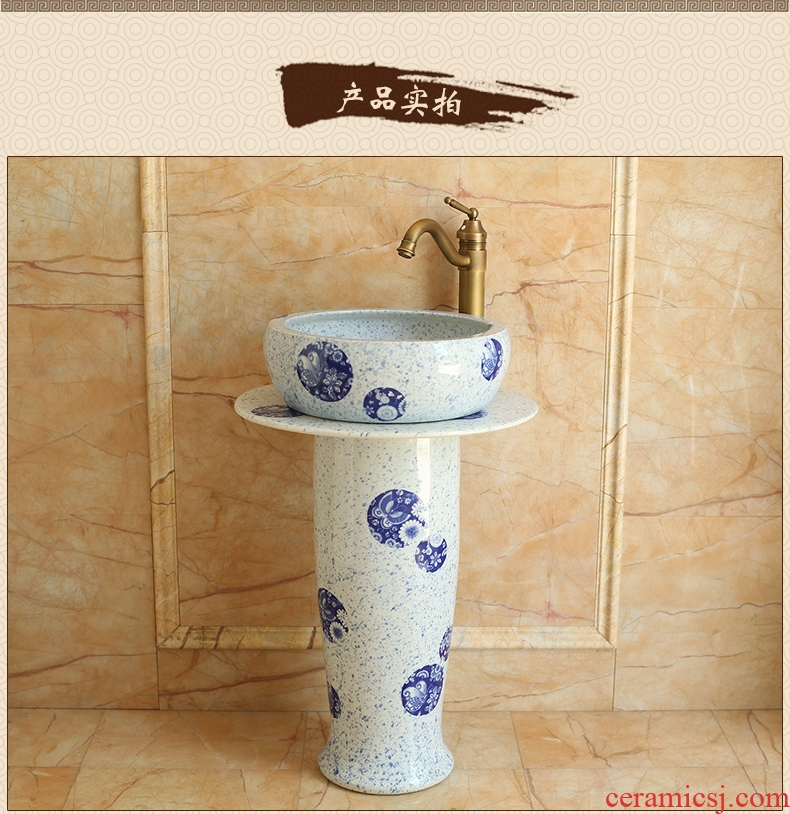 Ceramic column type lavatory toilet pillar lavabo balcony floor integrated art basin