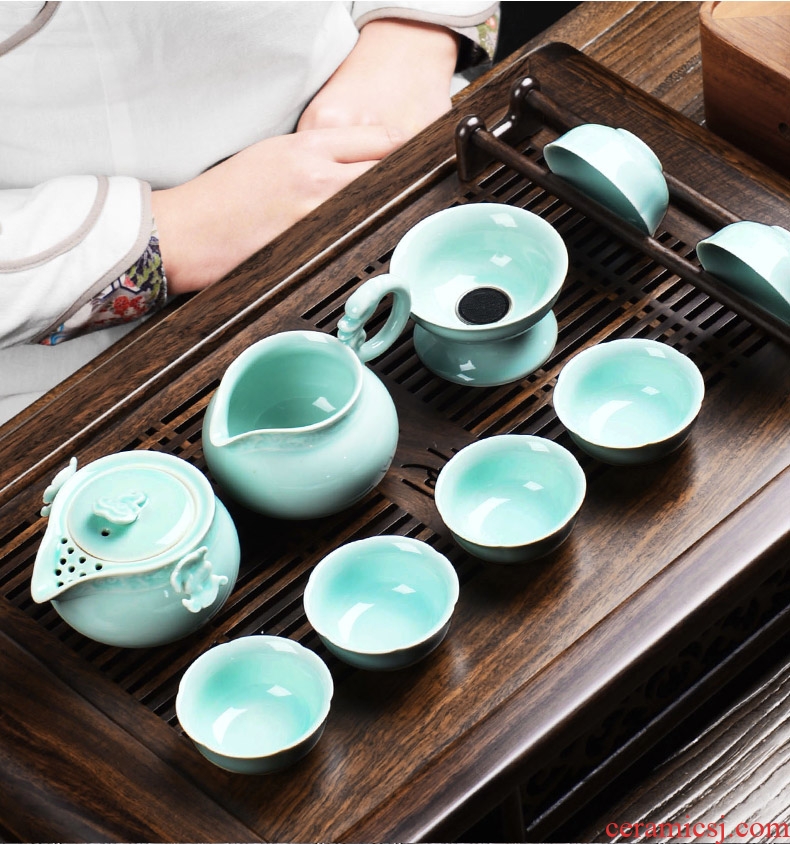 It still fang open the slice of a complete set of kung fu tureen hand grasp the teapot pot of celadon imitation song dynasty style typeface elder brother kiln ceramic tea set