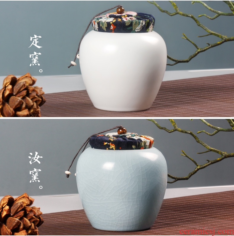 Jie crack caddy ceramic art tea accessories elder brother kiln large tea box of your kiln celadon kiln sealed cans