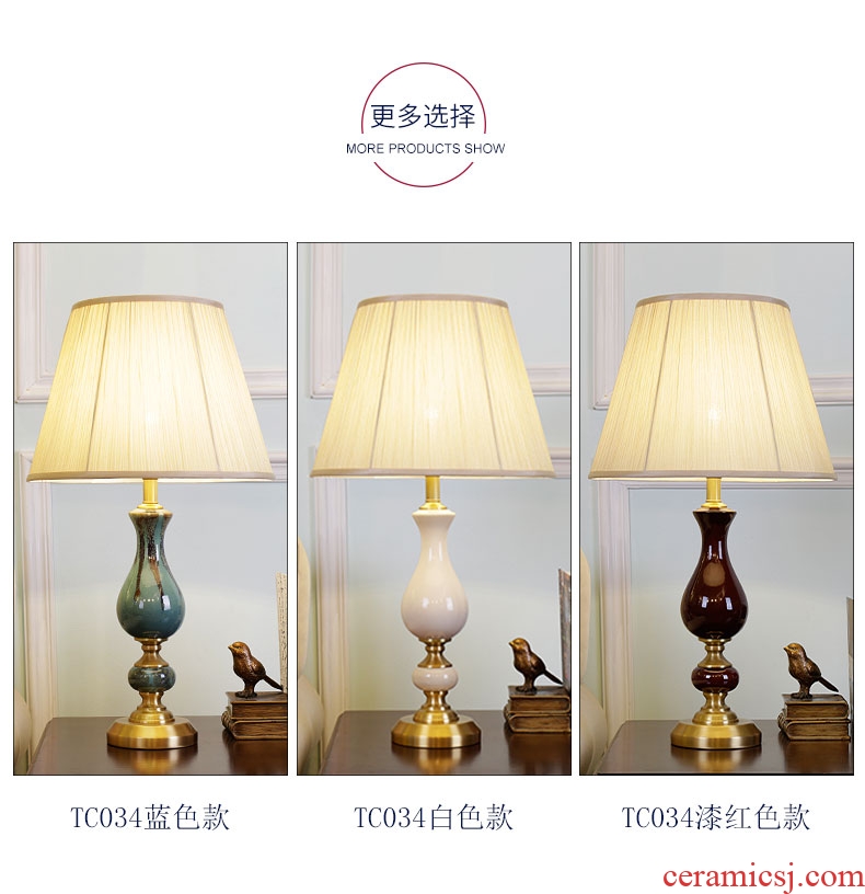 Pure copper ceramic desk lamp warm artical sitting room fashion contracted household study bedroom berth lamp decoration