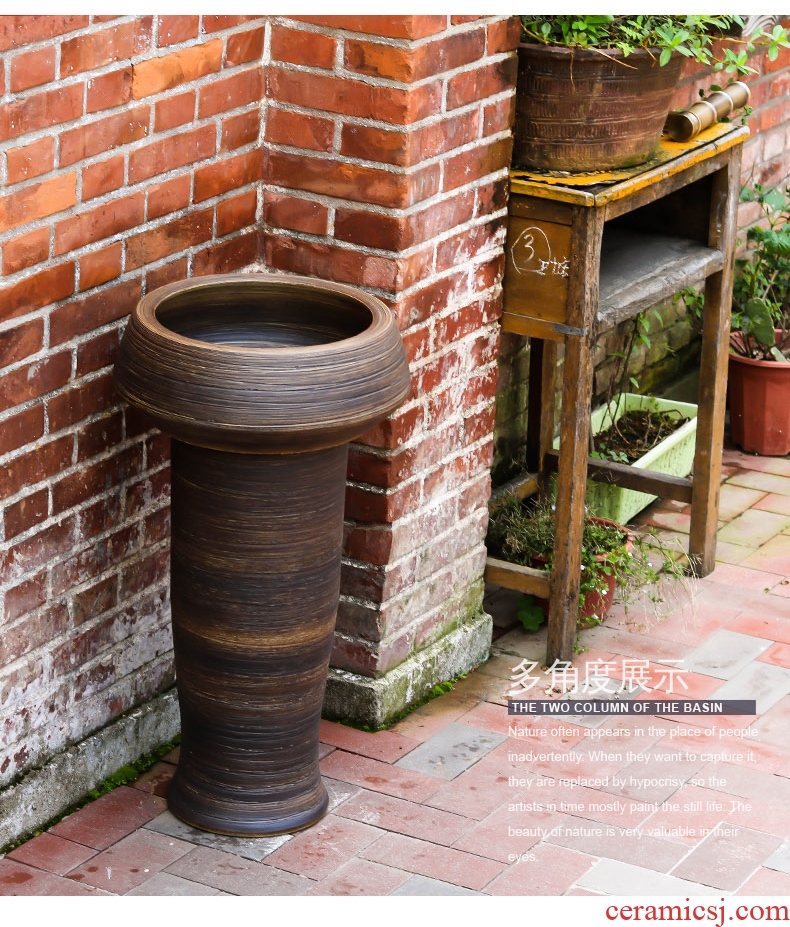 Pillar type lavatory ceramic bathroom toilet outdoor balcony ground sink basin integrated vertical column basin