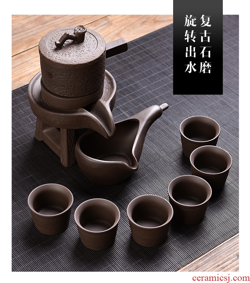 Gorgeous young stone mill automatic tea set ceramic teapot kung fu tea cup half full automatic lazy people make tea