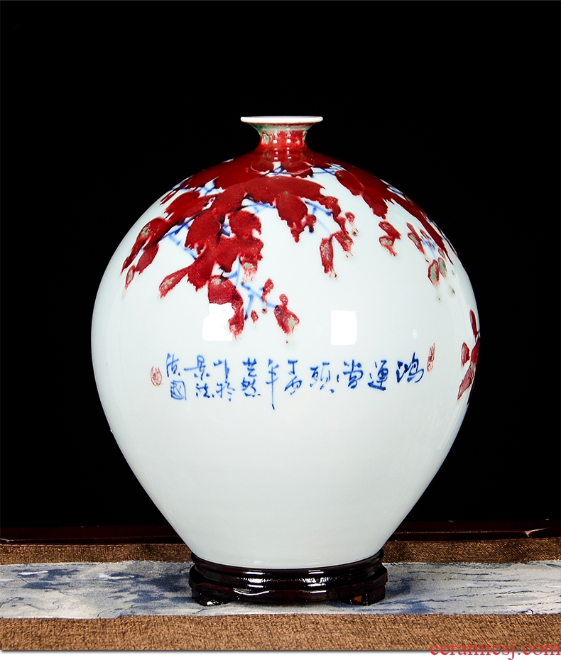 Jingdezhen ceramics vase sitting room of Chinese style home decoration master hand draw luck furnishing articles written by famous experts