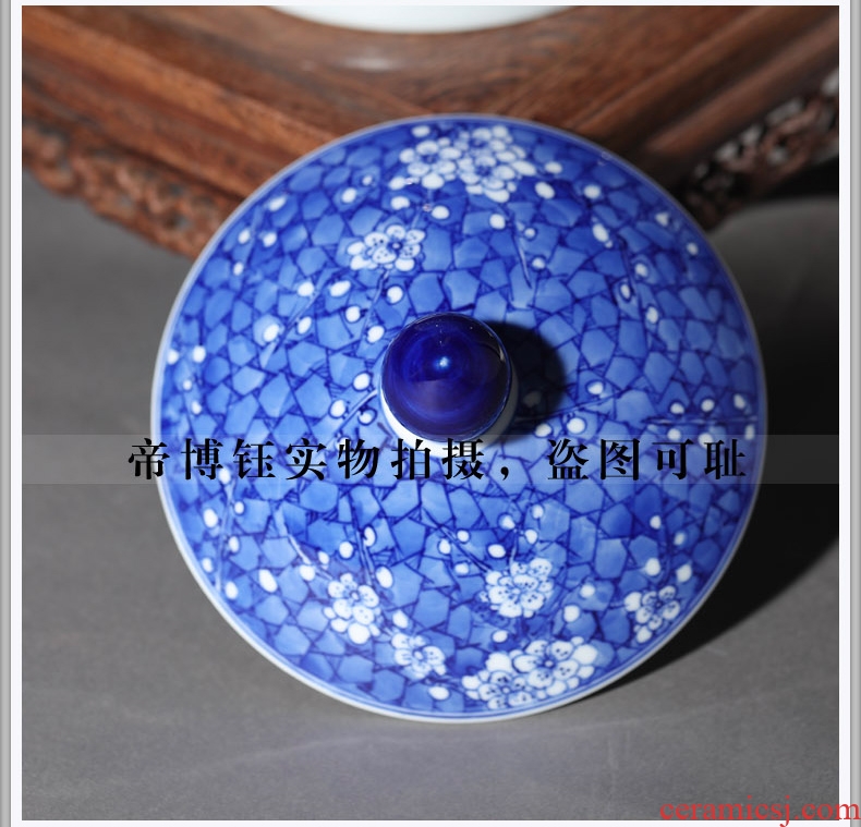 Antique hand-painted porcelain of jingdezhen ceramics ice plum gourd can save tea tea house furnishing articles pure manual pull embryo