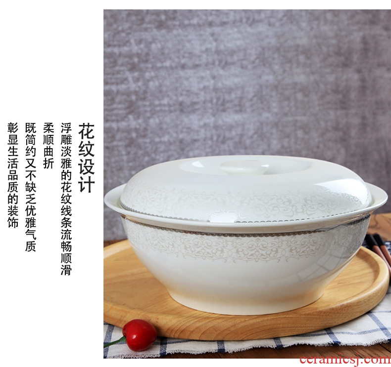 Lead-free bone porcelain of jingdezhen ceramics pan Korean tableware household with cover large saucepan soup basin can be microwave porcelain