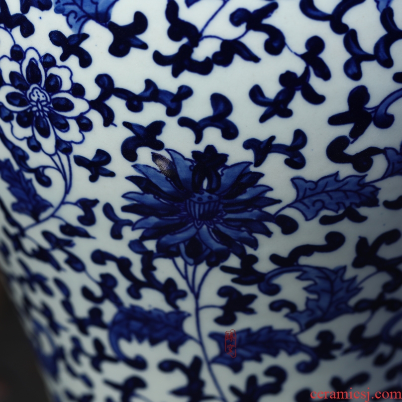 Jingdezhen pottery vases, flower receptacle antique blue-and-white bound branch lotus mei bottles of sitting room big beautiful porcelain furnishing articles of handicraft