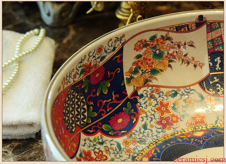 Jingdezhen ceramic stage basin art basin of Chinese style restoring ancient ways round the sink color bathroom sinks