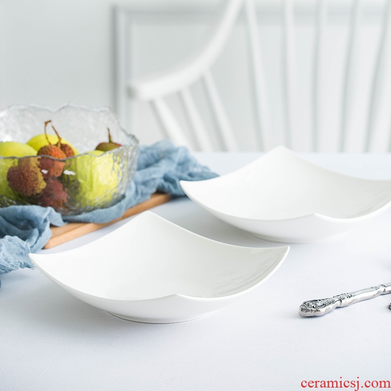 Pure white creative irregular western soup plate plate plate household Chinese jingdezhen ceramic fruit salad dishes