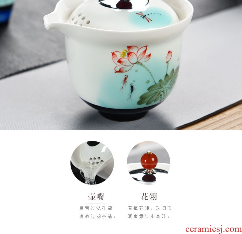 Kung fu imperial springs hand-painted lotus little teapot ceramic household utensils pure manual single pot teapot