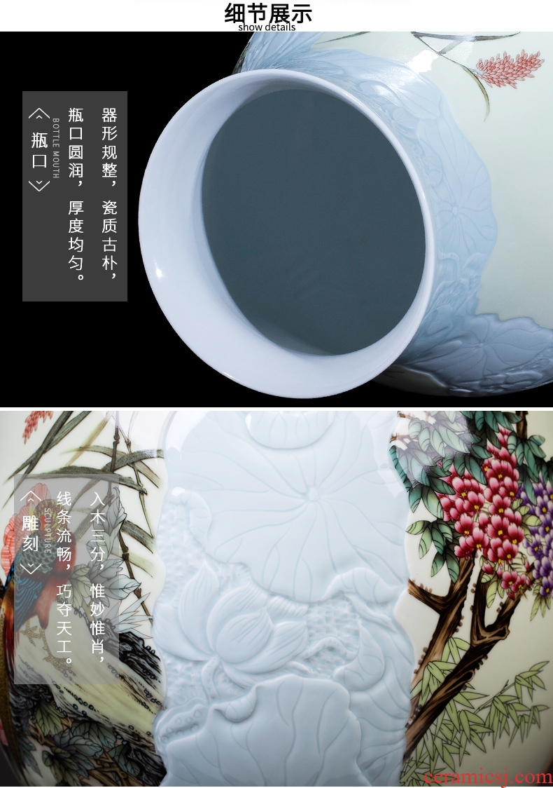 Jingdezhen ceramics engraving the cone Angle of large vases, sitting room of Chinese style household decorations porch several furnishing articles