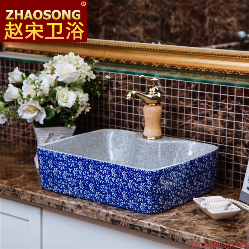 Jingdezhen retro square ceramic art stage hand washing basin hotel toilet stage basin size home