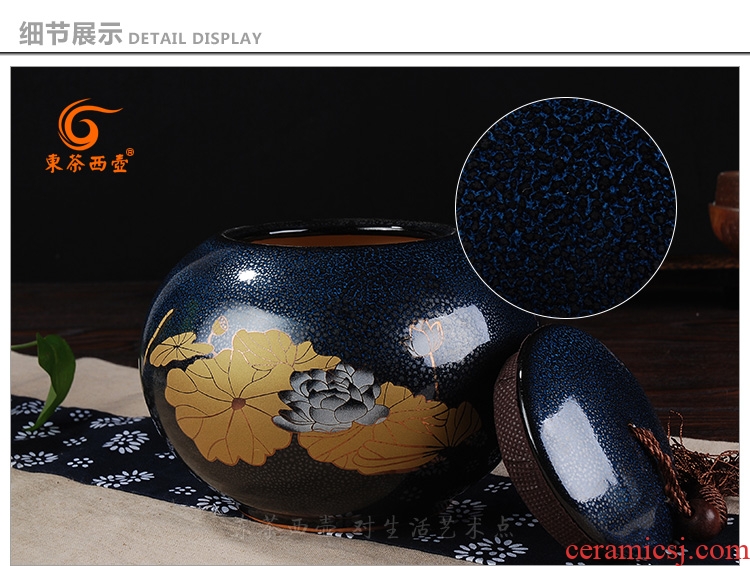 East west tea pot of kiln ceramic tea pot large seal pot 1 catty household moistureproof temmoku glaze puer tea pot