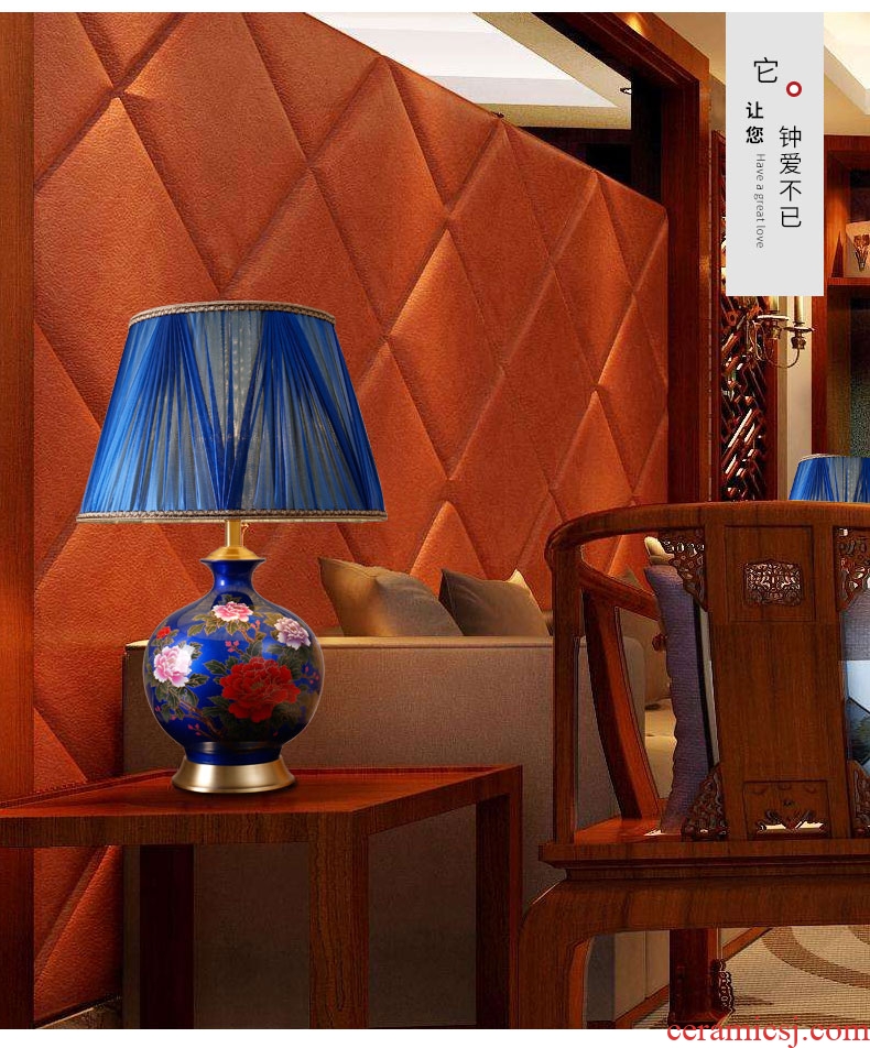 Ceramic lamp sitting room is the study of new Chinese style decoration lamp lights all copper restoring ancient ways of bedroom the head of a bed glazed ceramic lamp