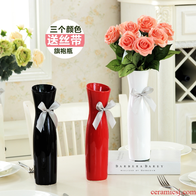 Small clear vase white ceramic vase contracted Japanese modern ceramic creative furnishing articles furnishing articles to send ribbon