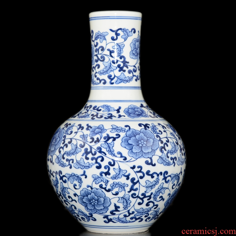 Jingdezhen ceramic manual hand-painted under glaze blue and white porcelain vase color archaize sitting room small handicraft rich ancient frame furnishing articles