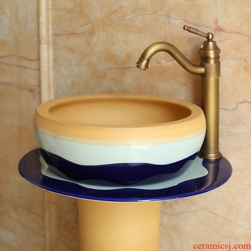 Spring rain ceramic column basin washing a face basin of pillar type outdoor toilet wash gargle balcony floor type lavatory
