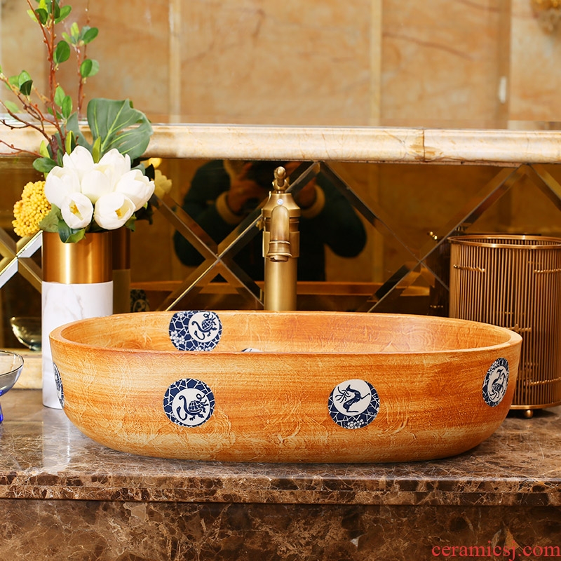 Jingdezhen rain spring basin art ceramic stage basin hotel balcony lavatory toilet oval sink