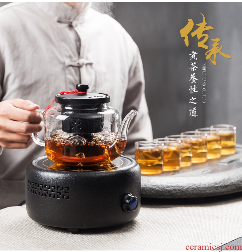 Qin Yi glass tea steamer pu-erh tea boiled tea ware suit ceramic teapot tea set household electrical TaoLu kung fu tea cup