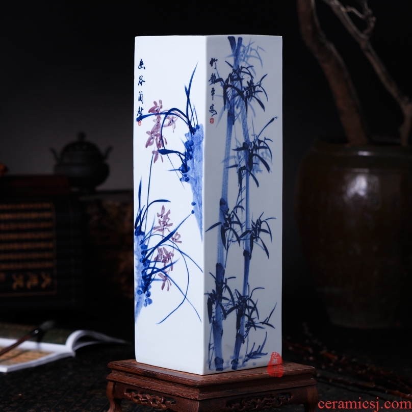 Master of jingdezhen ceramics hand-painted color plum chrysanthemum bottles of painting and calligraphy tube ground tube of the study of calligraphy and painting furnishing articles