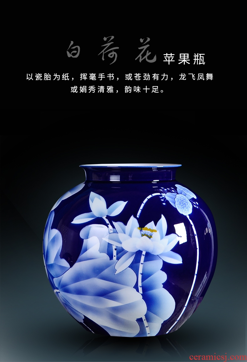 Jingdezhen ceramic blue and white porcelain vases, famous master hand draw new Chinese style living room porch flower adornment furnishing articles