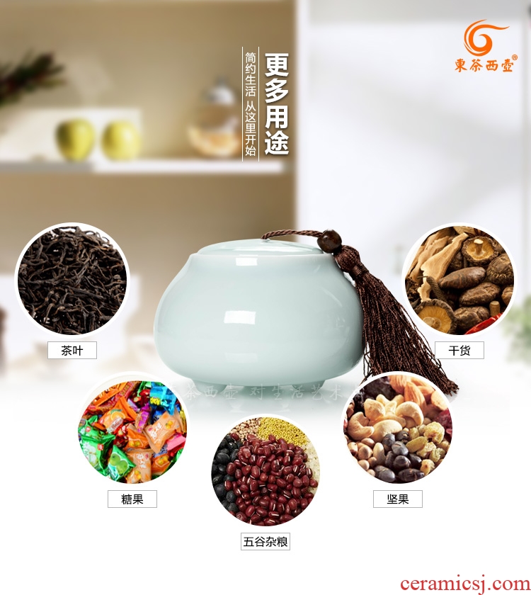 East west tea pot of tea caddy ceramic tea pot small storage tanks puer tea pot celadon green tea pot