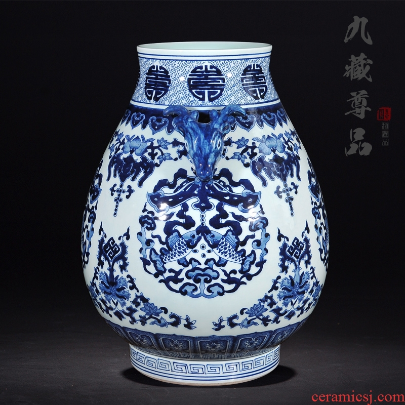 Nine Tibetan Buddha tasted jingdezhen ceramic antique hand-painted sweet deer ear of blue and white porcelain statue of the sitting room place cylinder vase