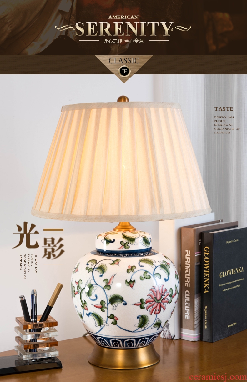 American contracted to calving ceramic desk lamp study lamp of bedroom the head of a bed full of copper sitting room lamp example room remote control desk lamp