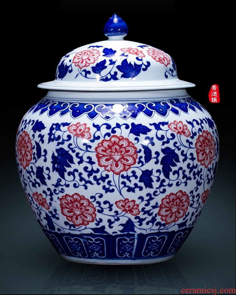 Jingdezhen blue and white porcelain vase bound branch lotus ceramics tank storage cover ears sitting room adornment of Chinese style household furnishing articles