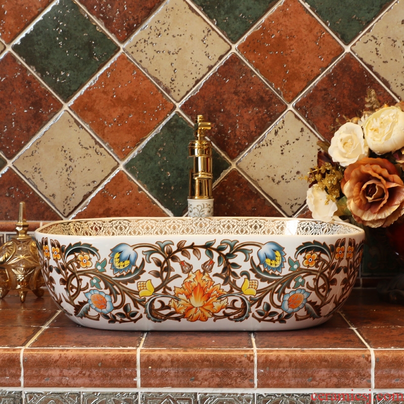 Gold cellnique jingdezhen ceramic lavabo that defend bath lavatory basin hand basin stage art rectangular center of the earth