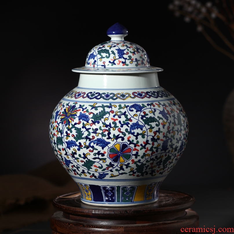 Jingdezhen ceramic high-end antique under glaze blue and white vase colorful jar home decoration process sitting room furnishing articles