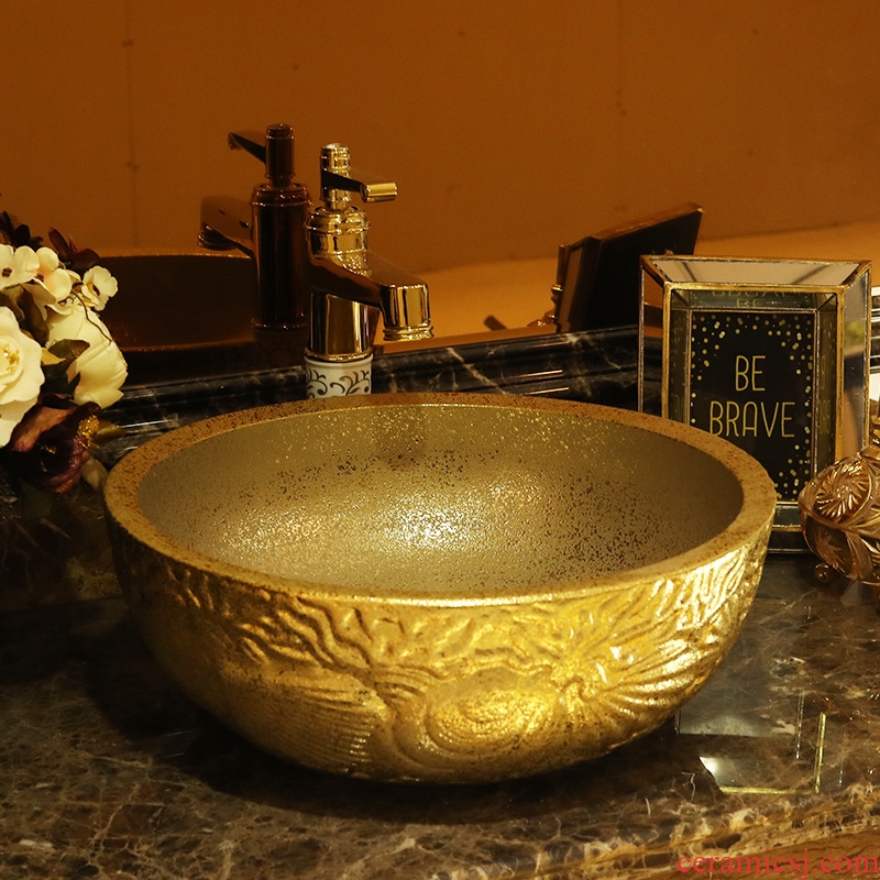 Gold cellnique stage basin circular jingdezhen ceramic lavatory toilet lavabo modern European sculpture gentoo