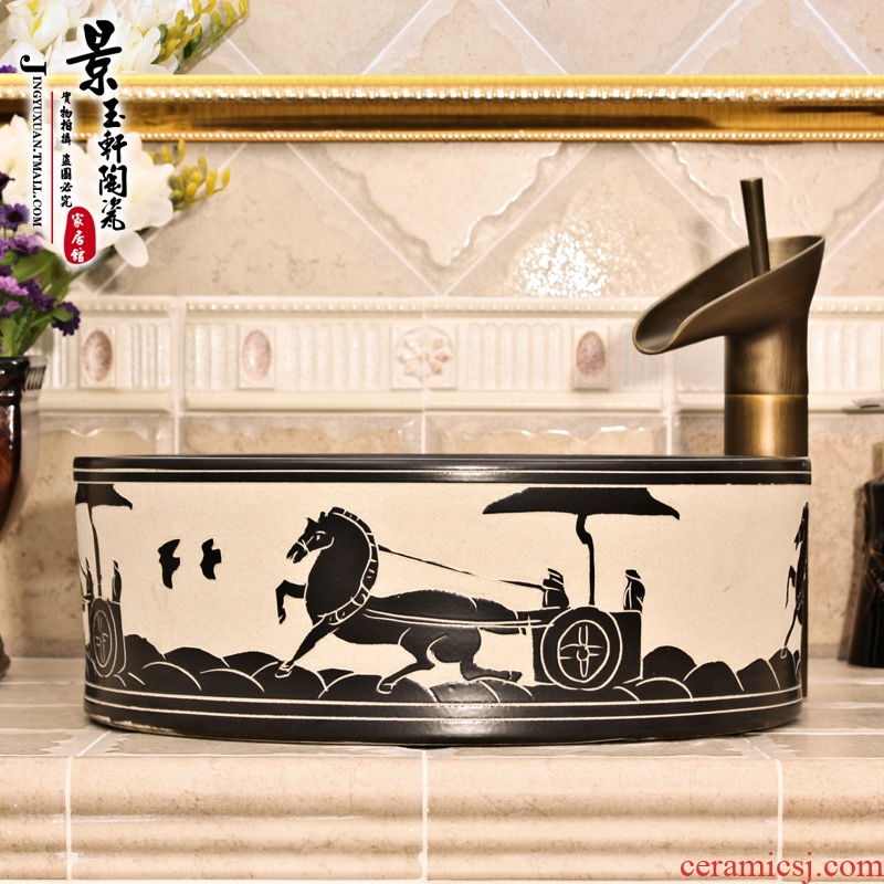 JingYuXuan jingdezhen ceramic art basin stage basin sinks the sink basin straight black and white carriage