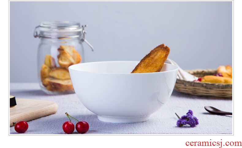 Bone soup bowl jingdezhen porcelain tableware ceramics home health lead-free pure white bowl bowl bowl of 8 inches