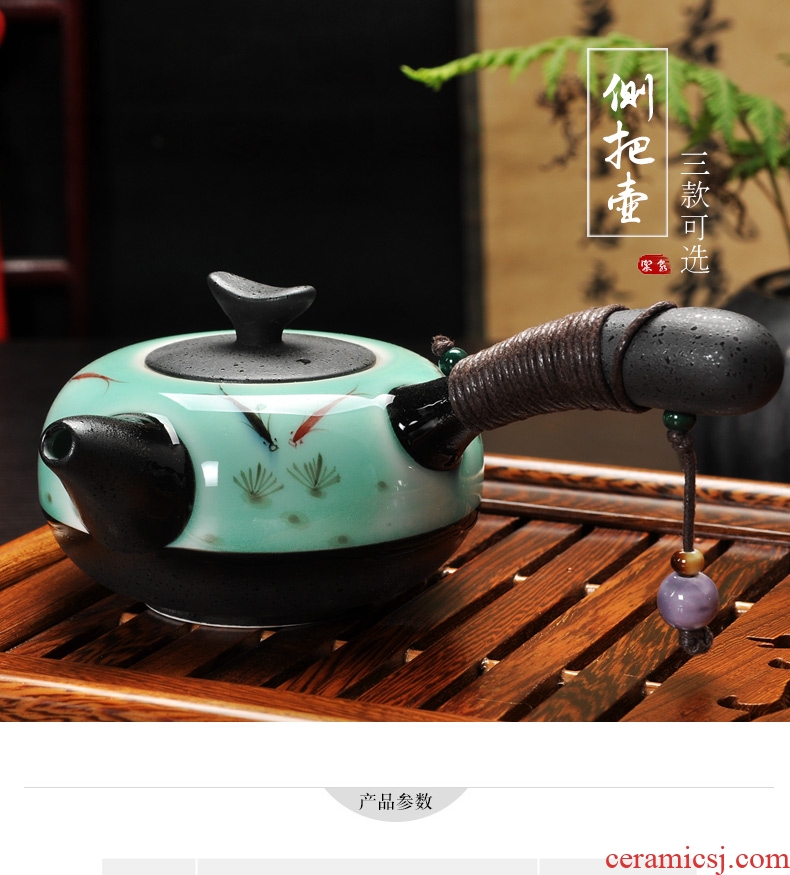 Imperial springs hand-painted celadon little teapot household ceramics single pot of kung fu tea set side put the pot handle pot of tea