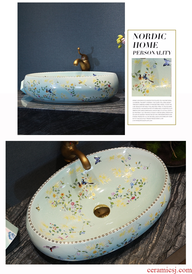 Million birds stage basin sink ceramic lavatory circle art basin bathroom wash face basin crack of flowers and birds