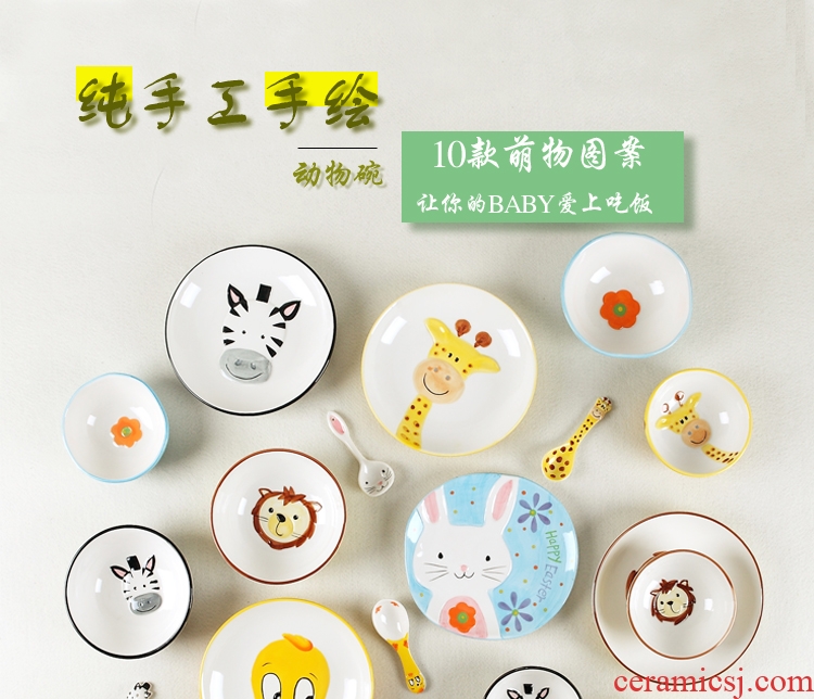 Jingdezhen dishes suit Korean creative contracted hand-painted tableware children lovely home 4 only eat rice bowls