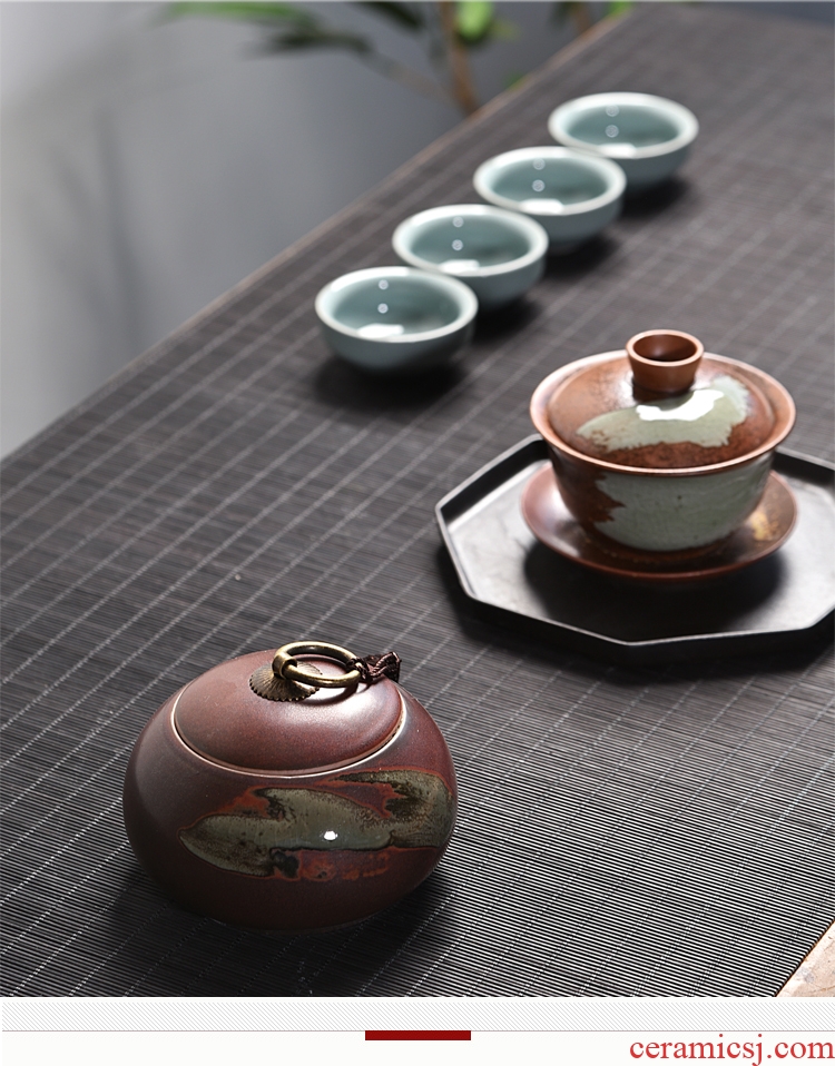 Gorgeous young longquan celadon ceramic tea set portable pu-erh tea storage box storage tanks seal pot large caddy