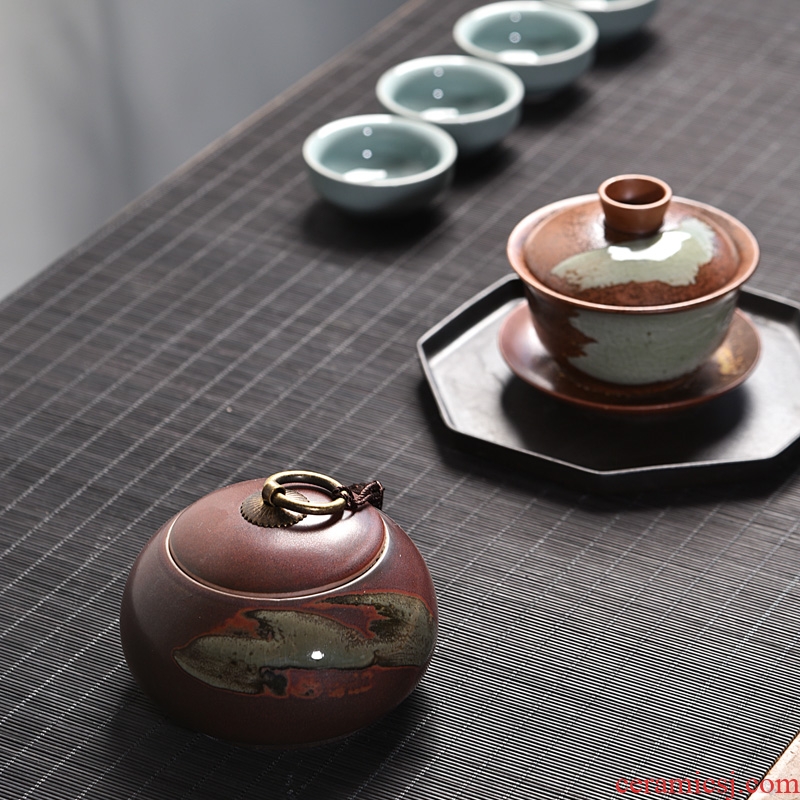 Gorgeous young longquan celadon ceramic tea set portable pu-erh tea storage box storage tanks seal pot large caddy