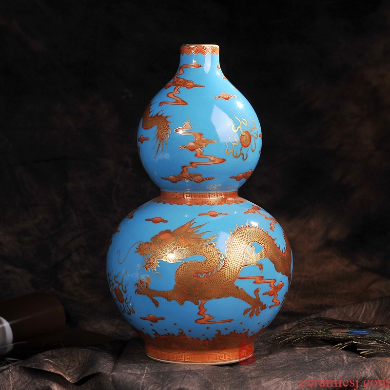 Jingdezhen ceramics archaize to the colour blue dragon home sitting room place gourd vases, modern arts and crafts