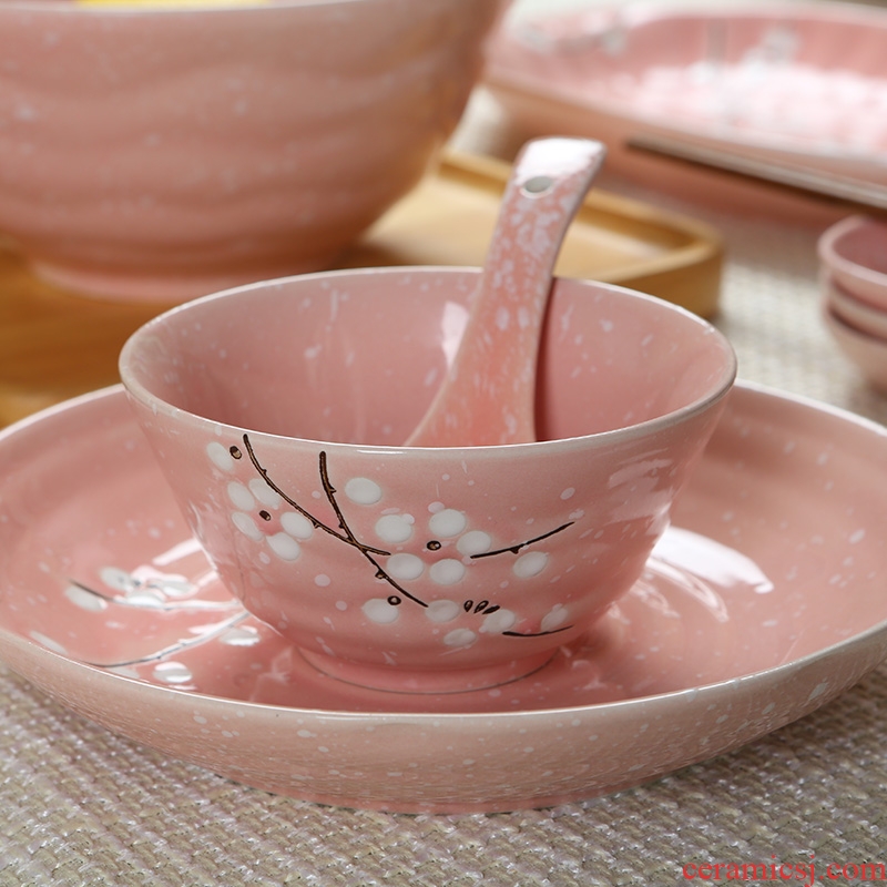 Jingdezhen ceramics Japanese cherry blossom silverware DIY home dishes suit to eat noodles in soup bowl bowl plate combination